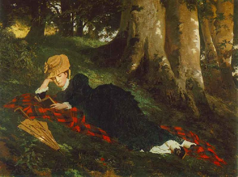 Gyula Benczur Woman Reading in a Forest France oil painting art